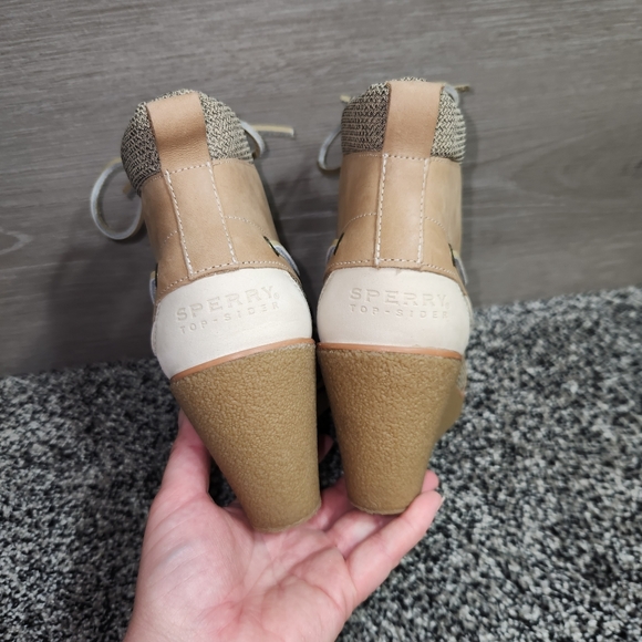 Sperry Top-Sider Wedge Ankle Boots Baily Tan Lace Up Plaid Womens 7.5,Preppy - Picture 8 of 12